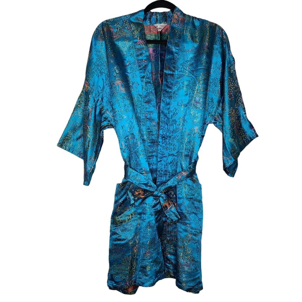 Plum Blossom Vintage Floral Tie Kimono Robe Large